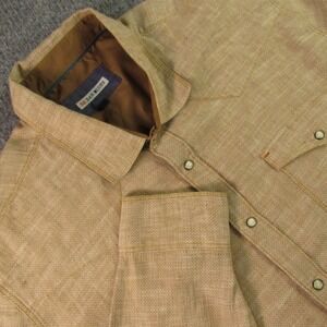 32 Bar Blues Shirt Mens XXL Tan Western  Linen Blend Pearl Snap Textured Pockets